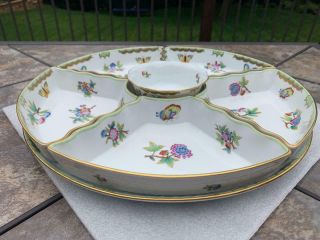 7PC Hors D ' Oeuvres Veggie Set Round Tray Fluted Bowls Herend Queen Victoria VBO 6