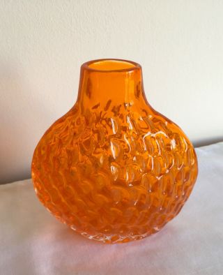 Vintage Whitefriars Geoffrey Baxter Textured Onion Tangerine Glass Vase 9758