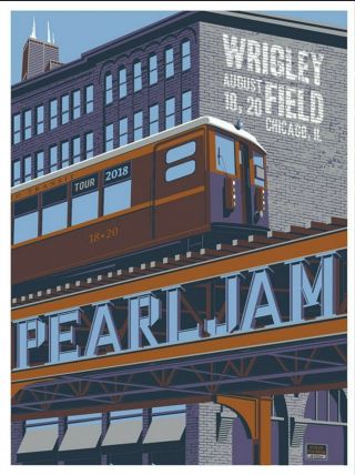 Pearl Jam Chicago 2018 Purple Variant Poster /100 Steve Thomas Wrigley Field