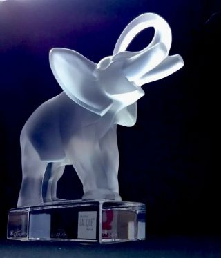 Lalique Crystal Frosted Elephant Figurine.  Paperweight