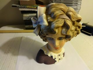 Vtg Enesco Japan Ceramic Glamour Smart Girl Teen Lady Head Vase Planter 6 3/4 "