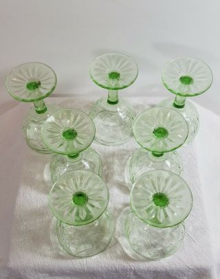 Depression Glass Cameo Ballerina Green RARE Set of 7 Cordial Wine Goblets 3