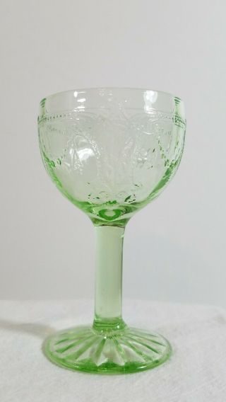 Depression Glass Cameo Ballerina Green RARE Set of 7 Cordial Wine Goblets 4