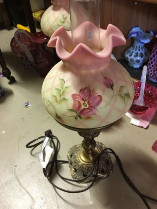 Fenton Burmese Painted Flower Lamps