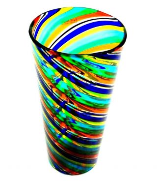 Signed By The Artist Very Large Murano Art Glass Filigrana Vase By Ballarin