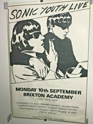 40x59 Huge Subway Poster - Sonic Youth London 1990 Concert Poster England Rare
