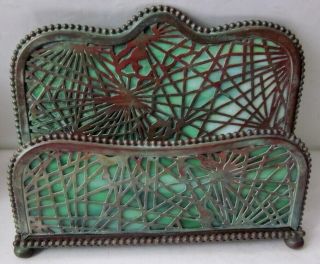 1910 Tiffany Studios York Bronze & Favrile Glass Pine Needle Letter Rack
