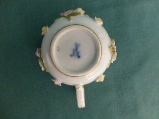 Antique Meissen Crossed Swords Hand Painted Applied Flowers & Bugs Cup & Saucer 12