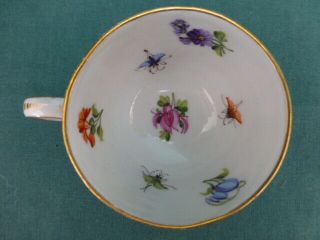 Antique Meissen Crossed Swords Hand Painted Applied Flowers & Bugs Cup & Saucer 3