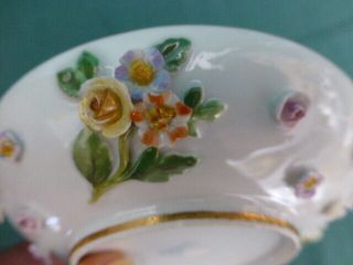 Antique Meissen Crossed Swords Hand Painted Applied Flowers & Bugs Cup & Saucer 4