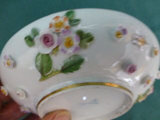 Antique Meissen Crossed Swords Hand Painted Applied Flowers & Bugs Cup & Saucer 5
