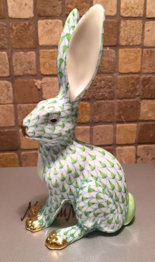 Herend Jack Rabbit Green Bunny Fishnet Figurine W/ Jay Strongwater Frame