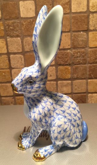 Herend Jack Rabbit Blue Bunny Fishnet Figurine W/ Jay Strongwater Frame