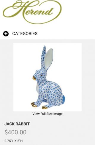 HEREND Jack Rabbit Blue Bunny Fishnet Figurine W/ Jay Strongwater Frame 7