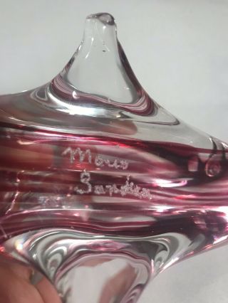 Pilgrim Glass Cranberry Swirl Shark - Artist signed by Mario Sandon 2