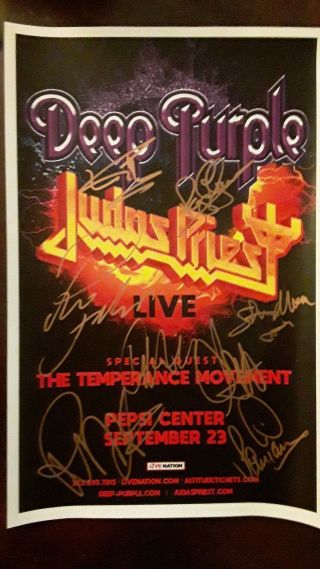 Deep Purple And Judas Priest Signed Concert Poster Signed By 8