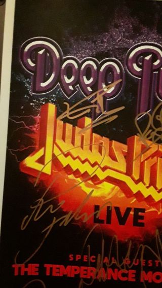 DEEP PURPLE AND JUDAS PRIEST SIGNED CONCERT POSTER SIGNED BY 8 5