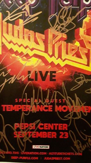 DEEP PURPLE AND JUDAS PRIEST SIGNED CONCERT POSTER SIGNED BY 8 6