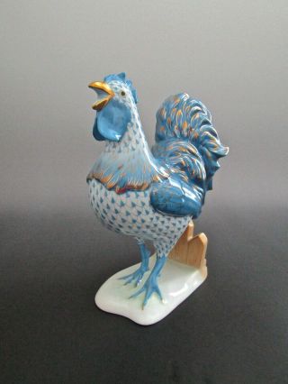 Herend Porcelain Henry The Rooster Large 2015 Kingdom Classic Blue Fishnet 5720