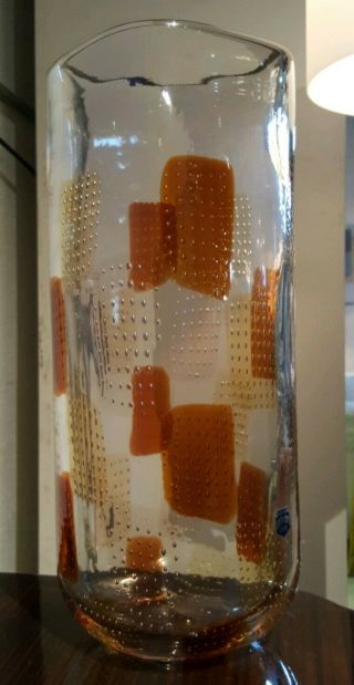 Cenedese Vetri Murano Art Glass Clear Vase Amber Squares Retail $1997 13.  5 " X 5 "