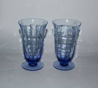 Tiffin Franciscan Fontaine Purple Blue Twilight 5 1/2 " Footed Tumbler ☆ Set Of 2