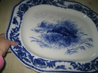 Vtg Antique Cauldon England Flow Blue Turkey Platter Huge