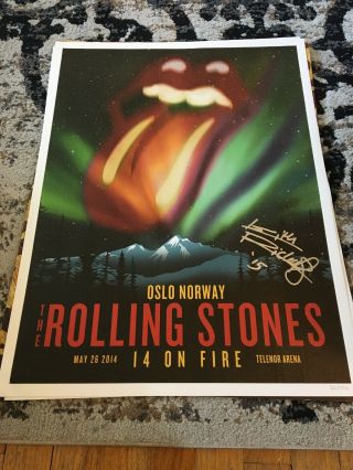 Signed Rolling Stones Norway Litho May 26,  2014 Show Keith Richards Autographed