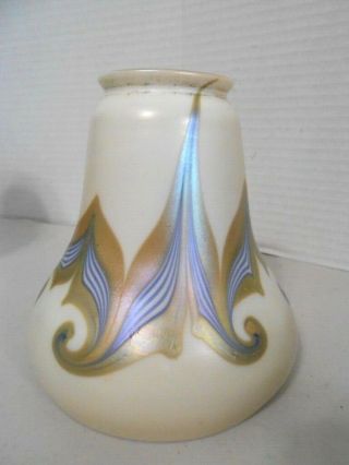 Antique Quezal Iridescent Pulled Feather Art Glass Lamp Shade - Ex