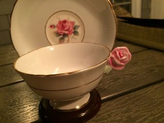 Paragon Cabbage Rose Handle Blue Gold Teacup Tea Cup Saucer Double Warranted 2