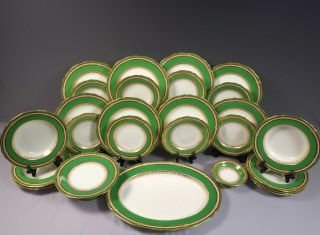 Copeland Spode Bradford Dinner Set Plate Soup Compote Platter Green England 1900