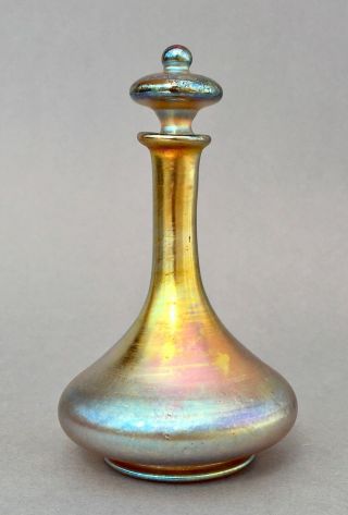 Louis Comfort Tiffany Perfume Bottle Favrile Glass,  Iridescent Art Nouveau Vase