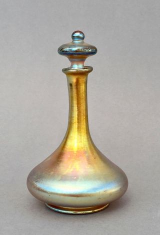 Louis Comfort Tiffany perfume bottle Favrile glass,  iridescent Art Nouveau vase 4