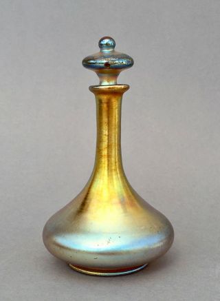 Louis Comfort Tiffany perfume bottle Favrile glass,  iridescent Art Nouveau vase 6