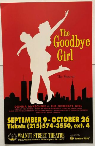 The Goodbye Girl,  " Very Rare " Window Card For The Tour With Donna Mckechnie