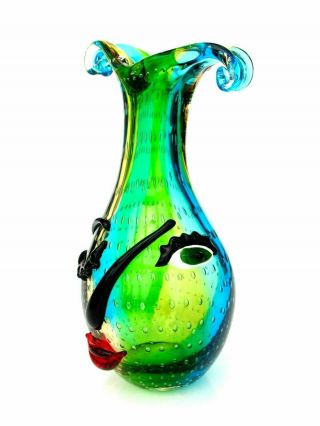 Sensational Huge Multi Sommerso Tribute To Picasso Art Glass Face Vase - Eliza