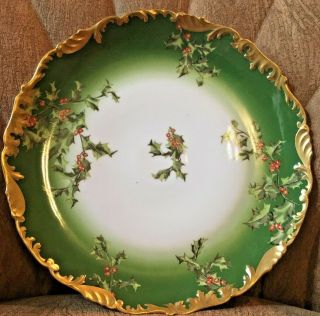 Limoges Holly Berries T&v France Plate / Charger 11.  5 Inch