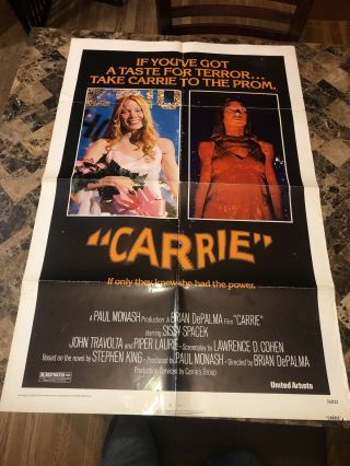 Vintage Horror Movie Poster Carrie 1976 Folded Poster 27 " X 41 " King
