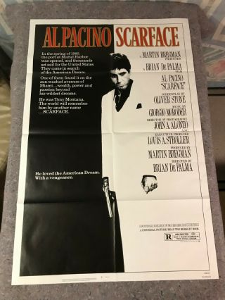 Scarface 1983 Orig.  1 Sheet Movie Poster 27 " X41 " (f/vf, ) Pacino/stone/de Palma