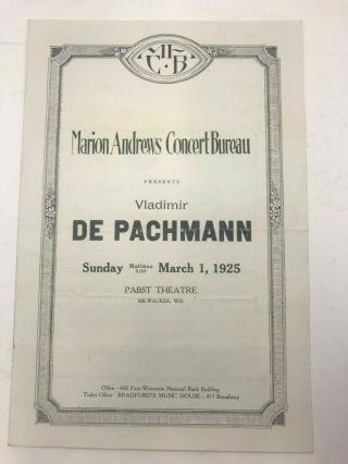 Marion Andrews Concert Bureau Milwaukee Wisconsin Program De Pachman 1925