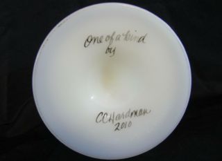 FENTON ART GLASS SATIN WHITE CHESSIE CAT JAR BOX HP by CC HARDMAN OOAK GORGEOUS 6