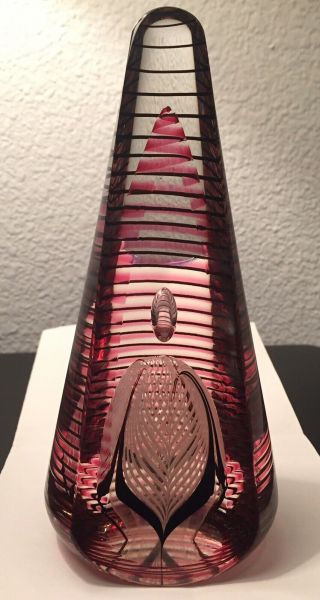 Stuart Abelman Art Glass Cone - Shaped “geode” Paperweight Sculpture Signed 1995