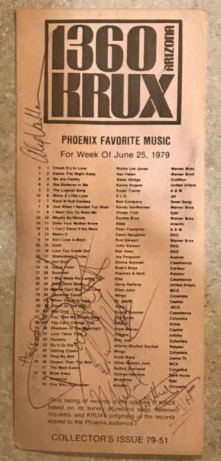 Vintage 1979 Van Halen Signed Radio Hot List Eddie Alex Dave Mike One Of A Kind