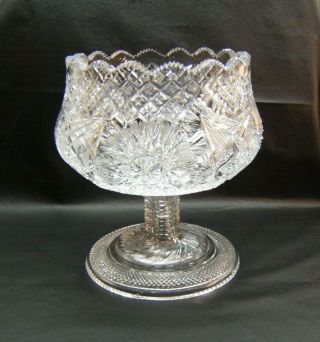 AMERICAN BRILLIANT FOOTED COMPOTE OR PUNCH BOWL EUC HEAVY SAW TOOTH STARS 2