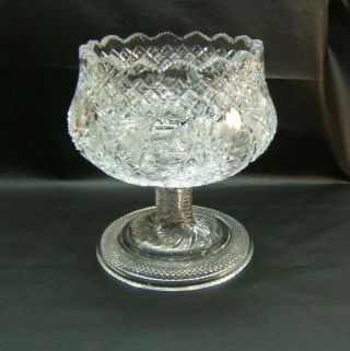 AMERICAN BRILLIANT FOOTED COMPOTE OR PUNCH BOWL EUC HEAVY SAW TOOTH STARS 5