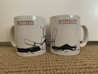 Set 2 Edward Gorey Mystery Ceramic Tea Coffee Cups Pbs Masterpiece Murder Mugs