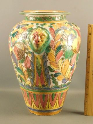 Antique Italian Faience Glazed Majolica Pottery Figural Mythical Vase 13 1/4