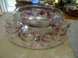 Della Robbia 14 " Punch Bowl With 18 " Liner And 12 Punch Cups By Westmo