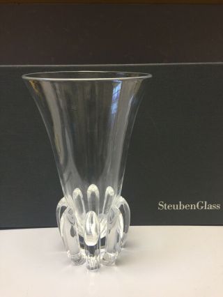 Steuben Art Glass Tall Lotus Vase 1942 Design By George Thompson Signed 10 " Box
