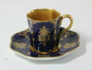 6 Antique Late 19thC Coalport Cobalt Blue & Gold Gilt Demitasse Cups & Saucers 4