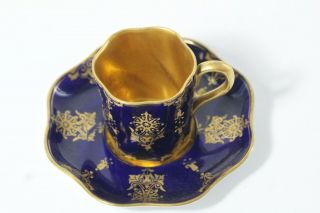 6 Antique Late 19thC Coalport Cobalt Blue & Gold Gilt Demitasse Cups & Saucers 5